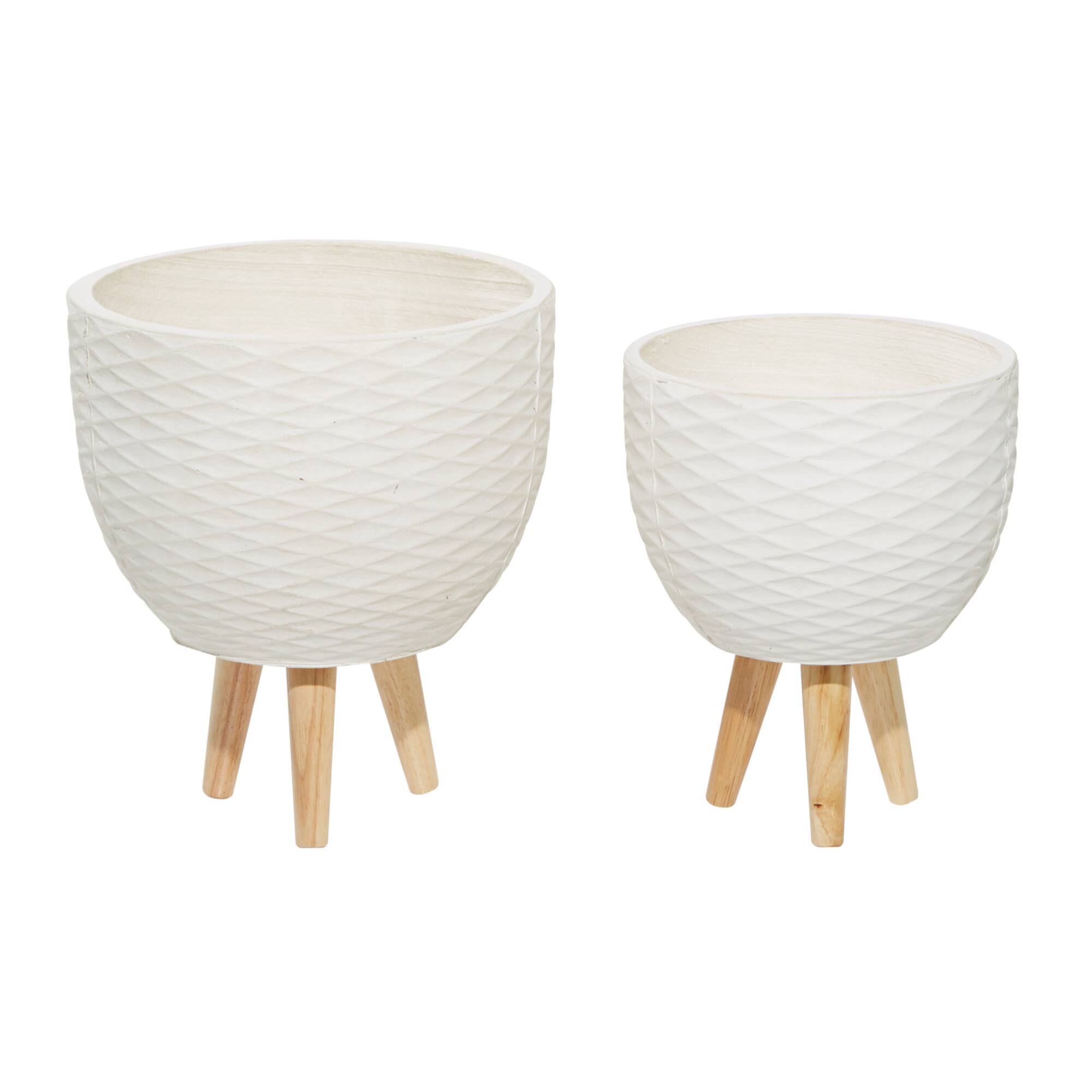 White Polystone Contemporary Planter Set